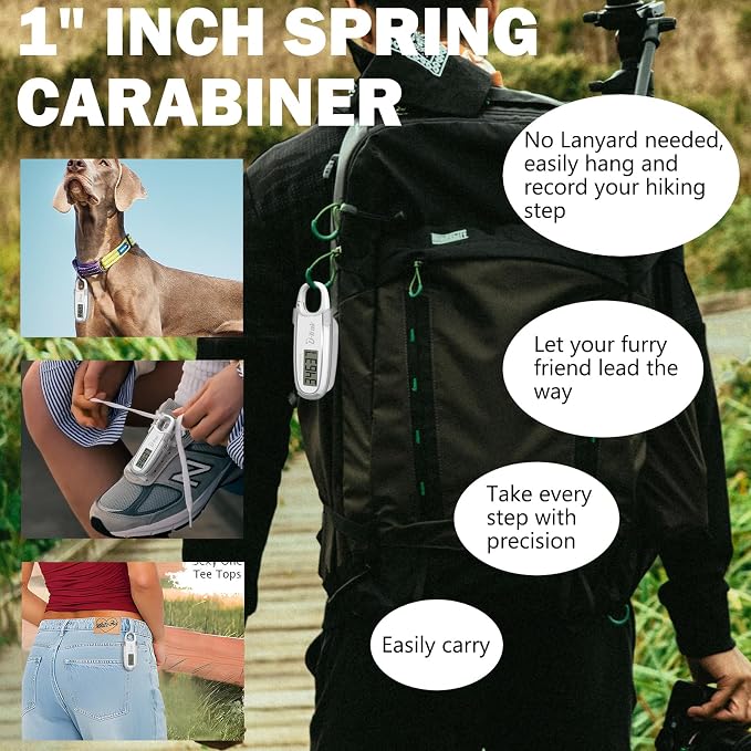 3D Pedometer for Walking with Removable Clip and Carabiner Simple Step Counter - Image 5