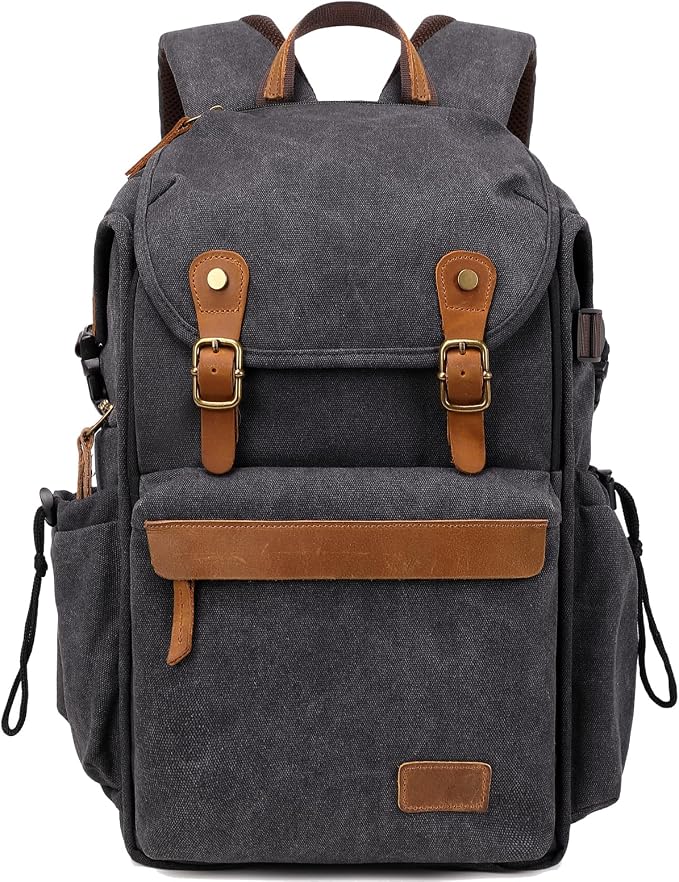 Vintage Canvas Camera Backpack for DSLR/Mirrorless & Drone, Waterproof by Tuceng
