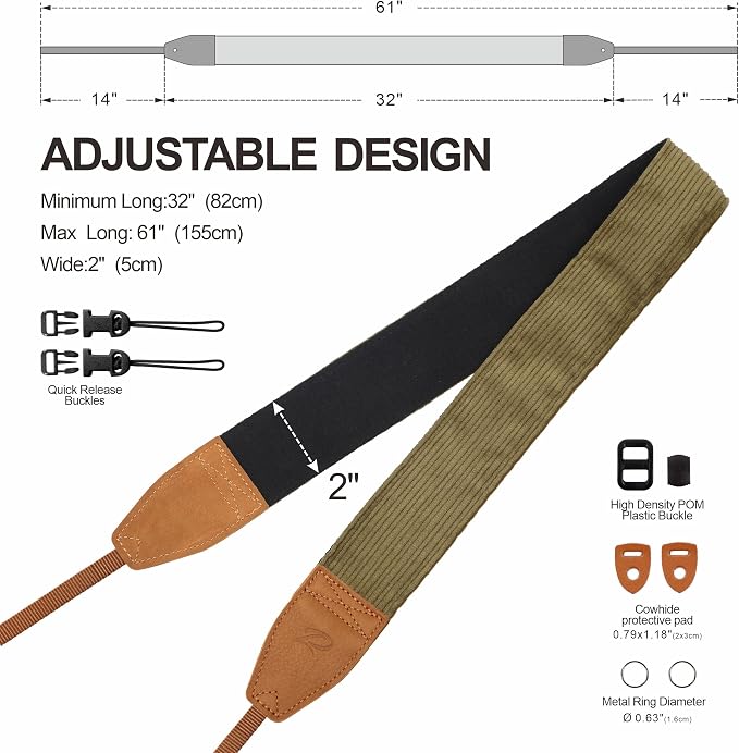 Padwa Lifestyle Olive Green Corduroy Camera Strap - Image 6