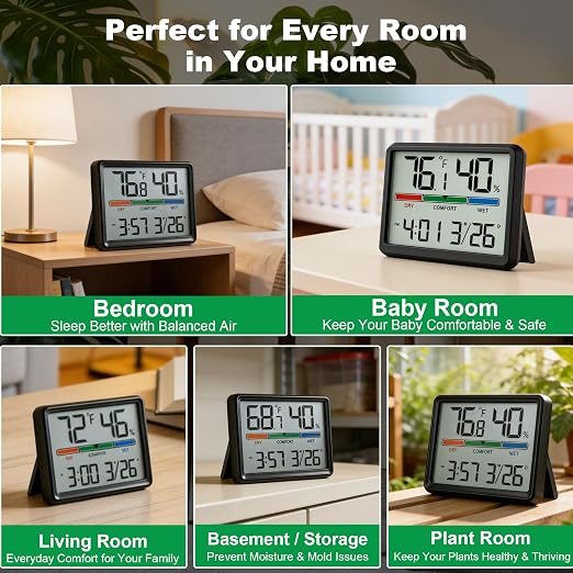 Digital Hygrometer Indoor Thermometer, Clock - Image 7