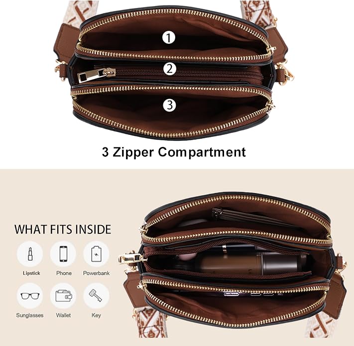 EVVE Crossbody Bags for Women Trendy Triple Zip Small Crossbody Camera Bag Purse - Image 4