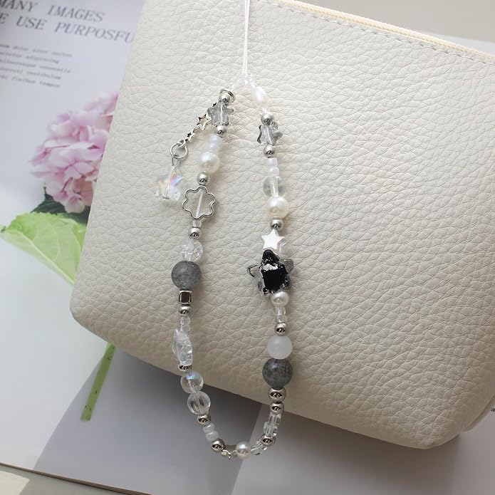 CMVFYL Beaded Camera Wrist Strap, Cute Phone Charms Strap, Pearl Bracelet Wrist - Image 6