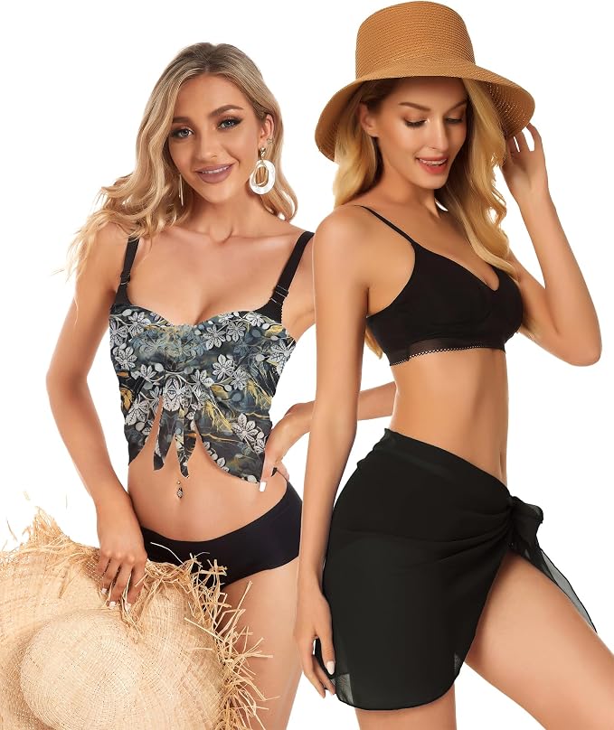 CHICGAL 2 Pieces Women Beach Sarong Bathing Suit Wrap Skirt Sheer Bikini - Image 2