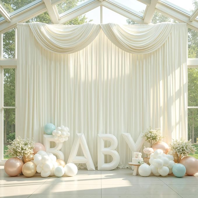 30ftx12ft Wrinkle Free Ivory Backdrop Curtains - Image 4