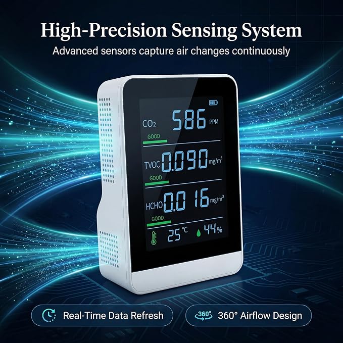 5-in-1 Indoor Air Quality Monitor, Professional CO2 Detector & Formaldehyde - Image 7