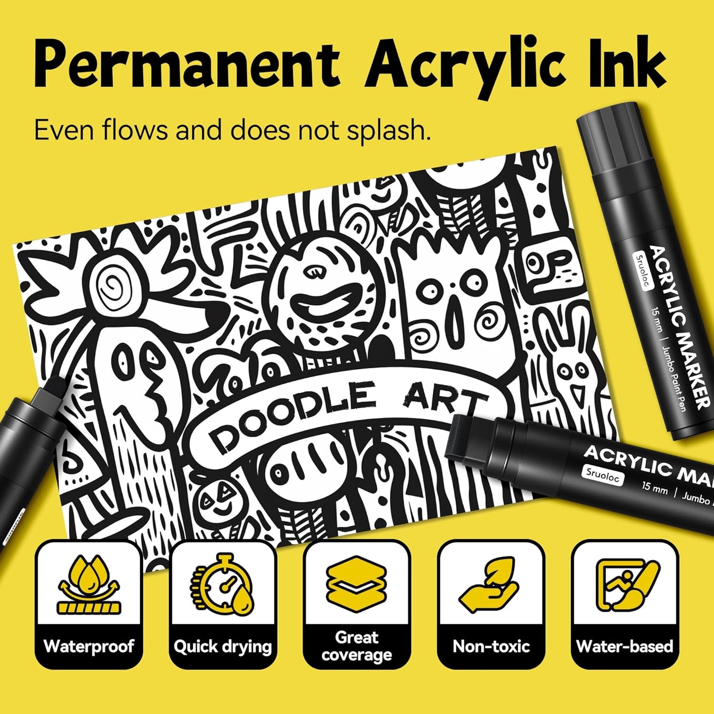 3 Jumbo Permanent Markers Green, 15mm Thick Wide Tip, Large Acrylic Paint Markers for Rock Painting, Poster, Graffiti, Stone, Ceramic, Glass, Wood, Canvas