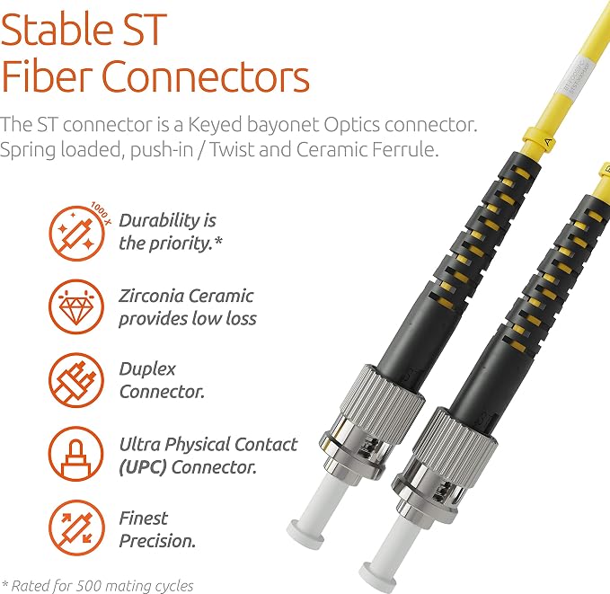 BEYONDTECH 1m LC to ST Fiber Patch Cable – UPC Single-Mode Duplex Fiber Optic - Image 3