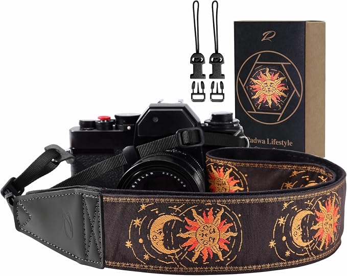 Padwa Lifestyle Helios Moon God Camera Strap -2" Full Grain Leather Ends Camera by PadwaLifestyleCameraStrap