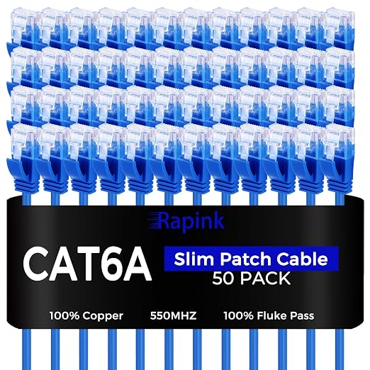 Rapink Patch Cables Cat6a 3ft Slim, Cat6a Ethernet Patch Cable 10G Support by Rapink