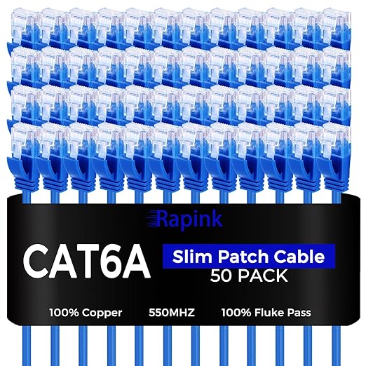 Rapink Patch Cables Cat6a 2ft Slim, Cat6a Ethernet Patch Cable 10G Support by Rapink