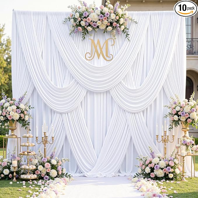 50ft x 12ft Wrinkle Free White Backdrop Curtains by CO-AVE
