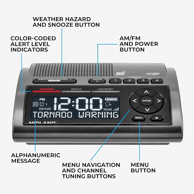 Midland - WR400 Weather Radio Deluxe - NOAA Emergency Alert Scanner – Home Use - Image 4