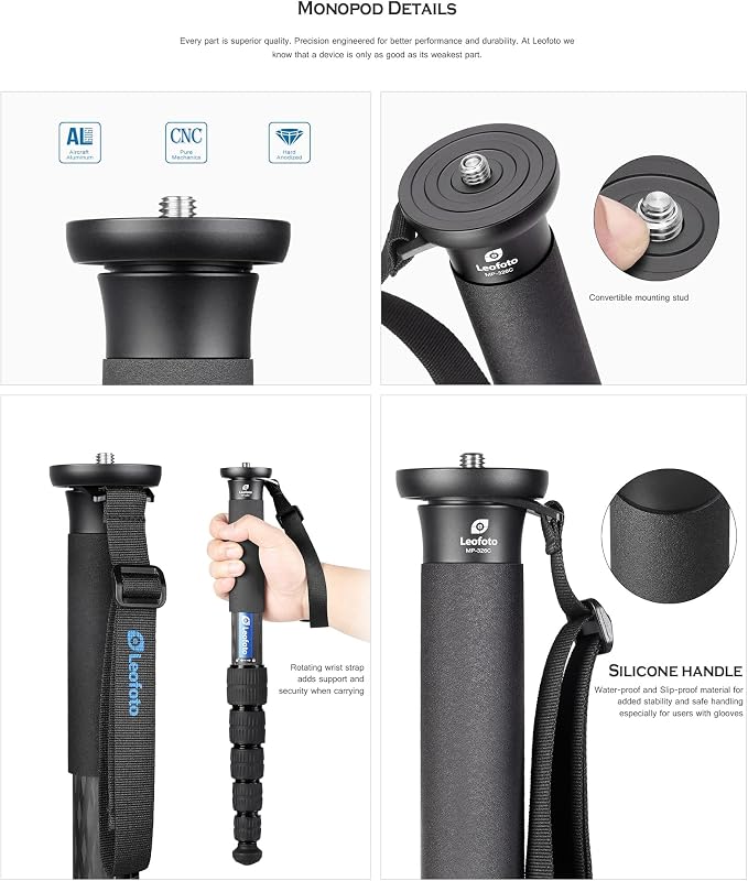 Leofoto MP-285C+VH-10S Monopod and Tilt Head Set, Carbon Fiber, VH-10S Monopod - Image 7