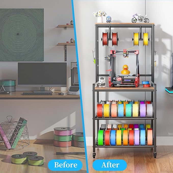 Kepproty 3D Printer Stand with Power Outlet, Rolling Storage Cart w/Filament - Image 5