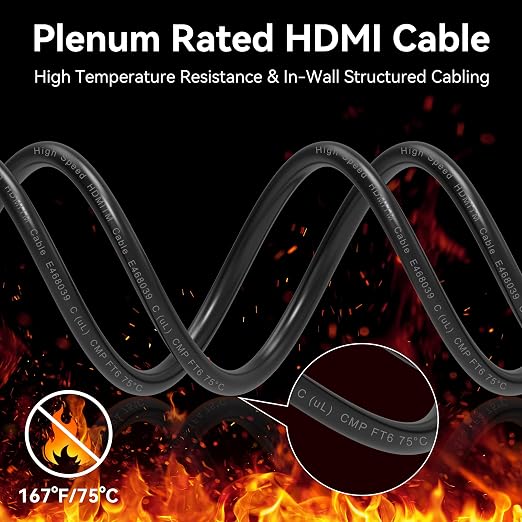65Ft Plenum Rated HDMI Cable, 8K 48Gbps Fiber Optic Ultra High Speed Long HDMI - Image 2