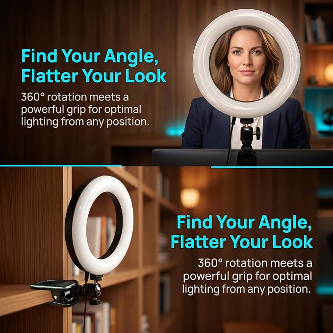 6" Ring Light with Desk Tripod Stand and Clip | Video Conference Lighting - Image 4
