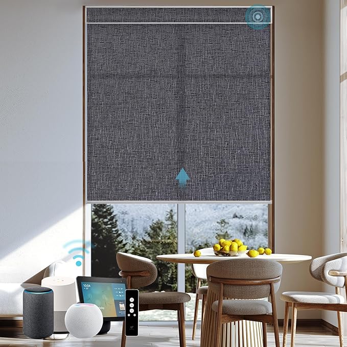 SmartWings Motorized Light Filtering Roller Shades 70% Blackout Work by SmartWings