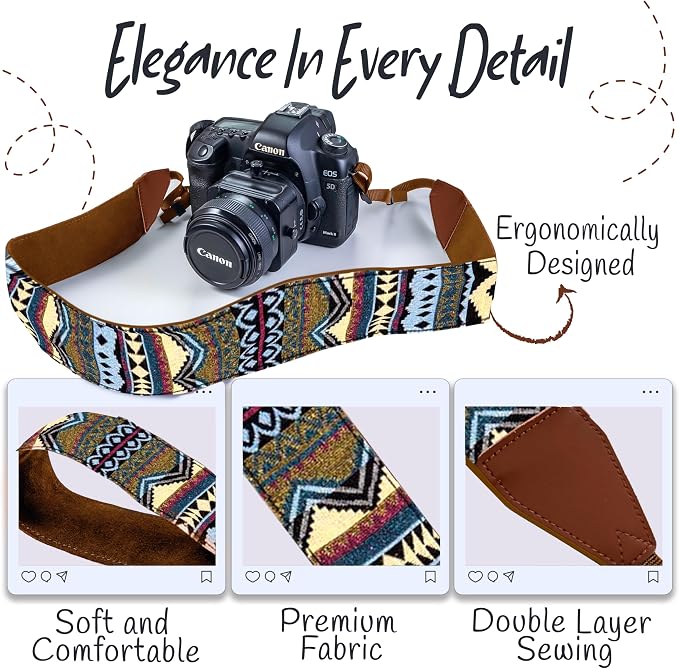 Art Tribute Camera Strap, Vintage Embroidered Neck Shoulder & Crossbody Camera - Image 3