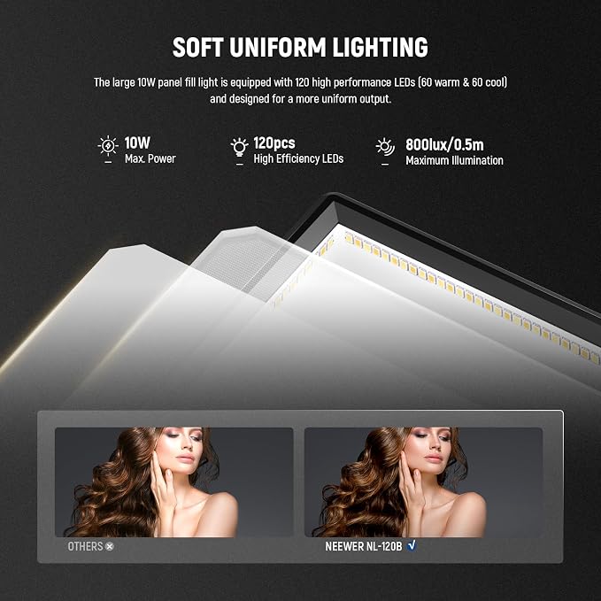 NEEWER Basics 9" LED Video Light Panel, 3200-5600K Edge Lit Dimmable Camera - Image 3