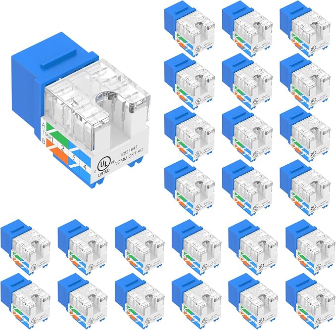 VCE UL Listed 10Gbps Cat6 Keystone Jack Insert 25-Pack, 90 Degree Punch Down by VCE