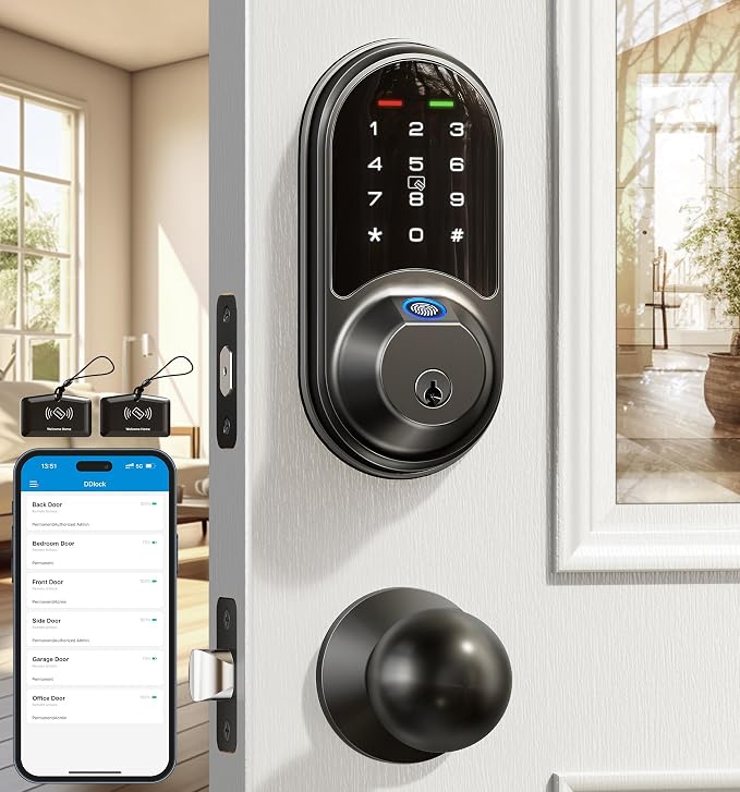 Veise RZ07C Smart Locks for Front Door, 2 Knob Handle Set, Fingerprint Keyless by Veise