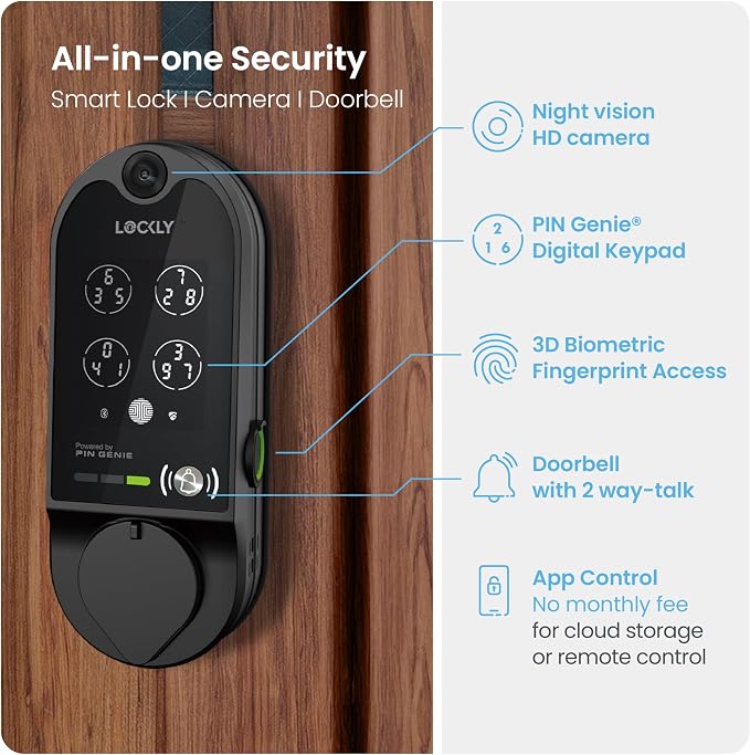 Lockly Vision Smart Lock with Camera, Video Doorbell Keyless Entry Door Lock - Image 2