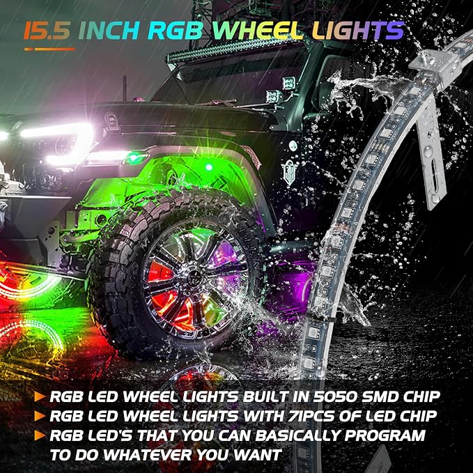Nilight 4PCS 15.5inch LED Wheel Ring Lights RGB - Image 6