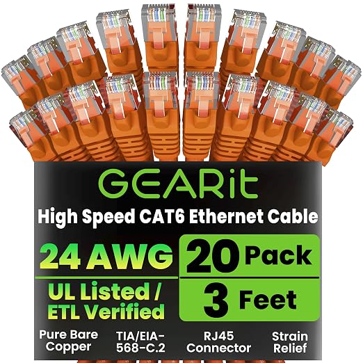 GEARit Cat 6 Ethernet Patch Cable 3 ft Orange Cat6 Patch Cables 3ft by GEARit