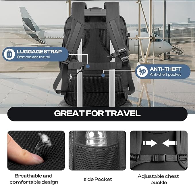 Carry on Backpack, Extra Large 55L Travel Backpack TSA Approved, Expandable - Image 7