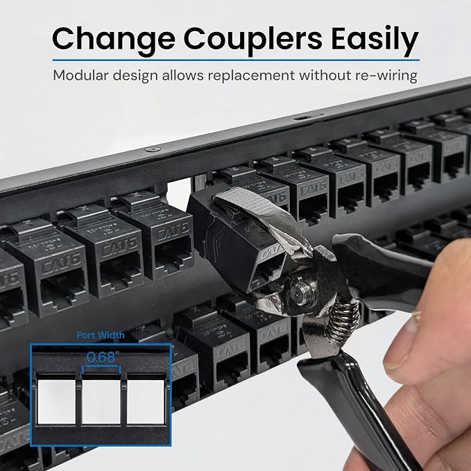 ICC CAT6 Feed-Through Patch Panel, 48 Port, 2U Rackmount, RJ45 Ethernet Patch - Image 4