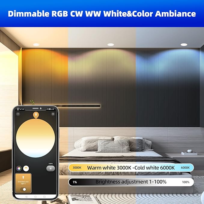 GIDERWEL ZigBee Smart Recessed LED Downlight RGBWW 4 Inch Work - Image 4