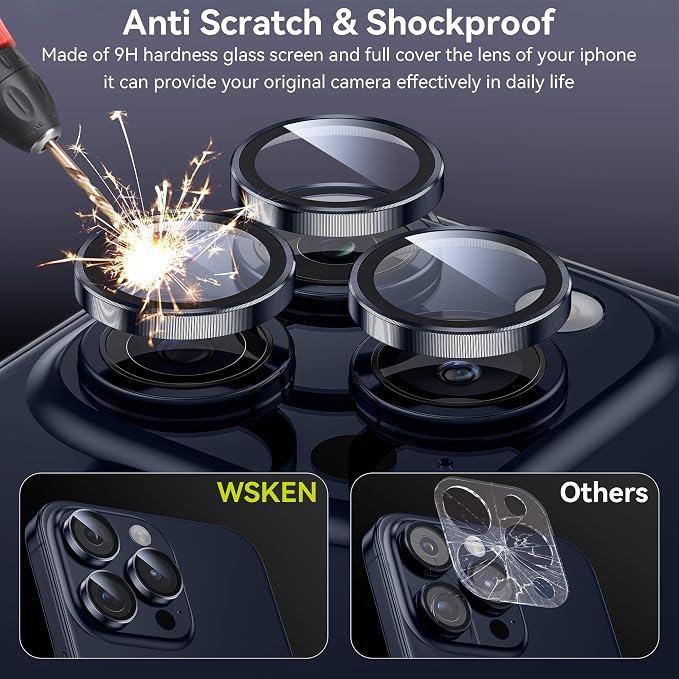 WSKEN for iPhone 15 Pro/iPhone 15 Pro Max Camera Lens Protector, Shatterproof - Image 3