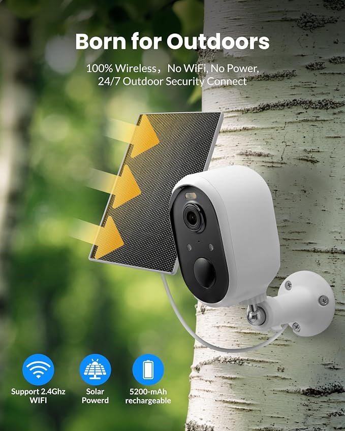 Aurumbach Solar Security Camera Outdoor Wireless 2 Pack, 2K Color Night Vision - Image 3
