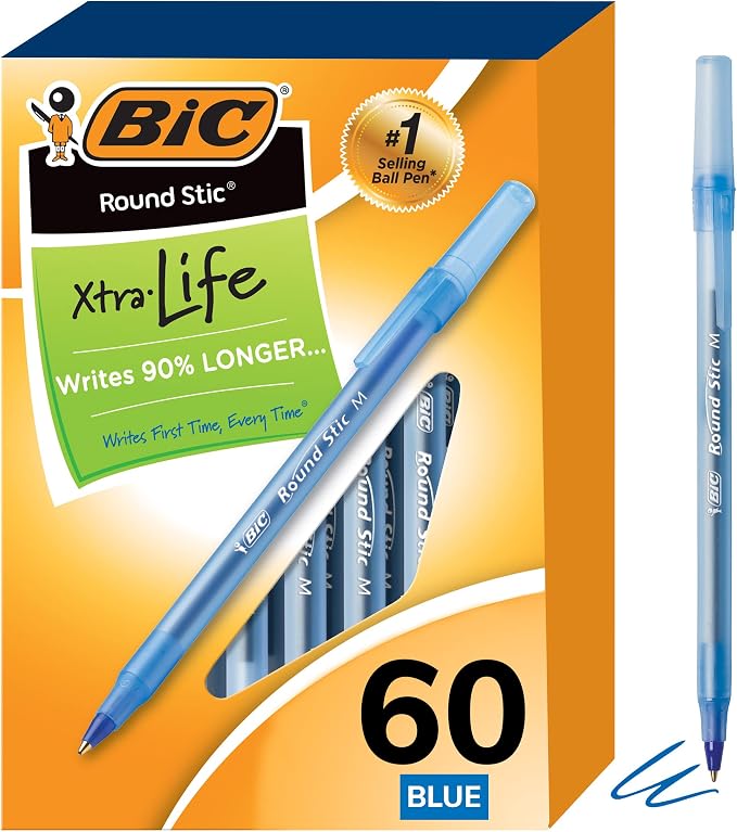 BIC Round Stic Xtra Life Ballpoint Pen, Medium Point, Flexible Round Barrel by BIC