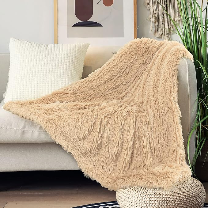 Tuddrom Decorative Extra Soft Faux Fur Throw Blanket 50"x60", Solid Reversible - Image 2