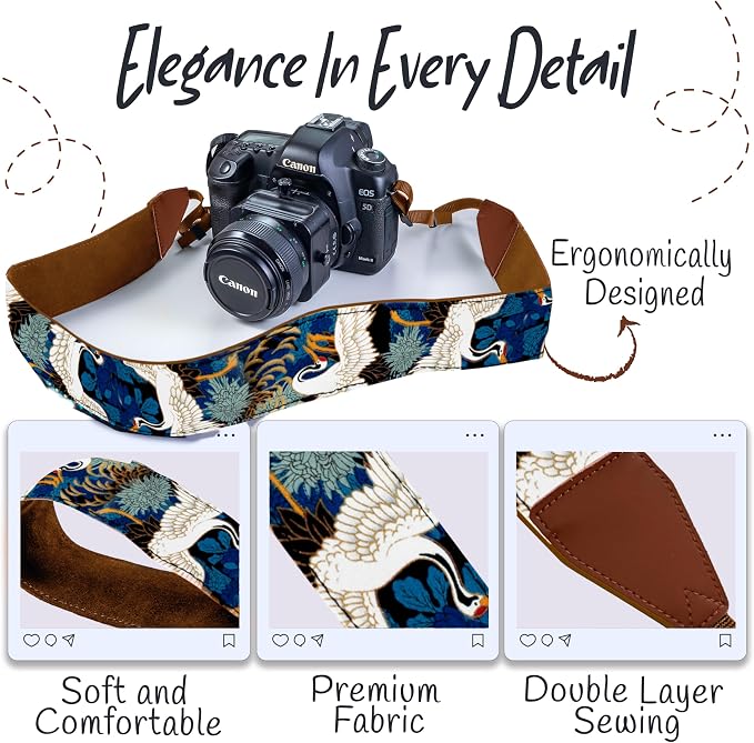 Art Tribute Camera Strap, Vintage Embroidered Neck Shoulder & Crossbody Camera - Image 3