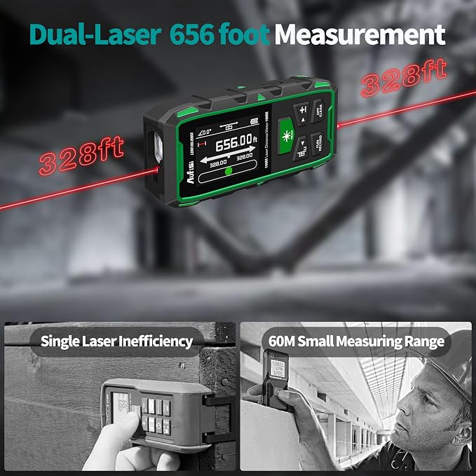 Dual Laser Measuring Tool, 656FT Rechargeable Laser Distance Meter 6 Units - Image 2