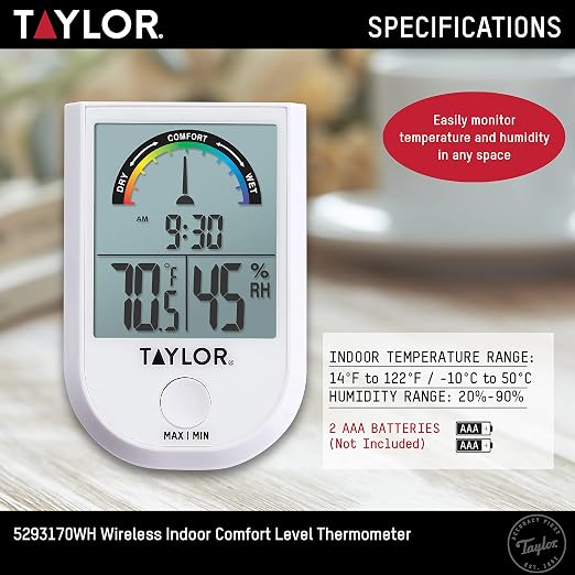 Taylor Digital Wireless Indoor Comfort Level Thermometer and Hygrometer - Image 6