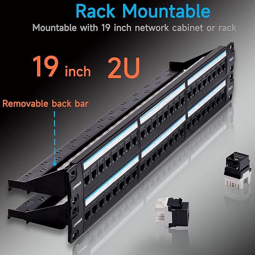 Cat6 Patch Panel 48 Port with Keystone, RJ45 Network Panel 19 Inch, Punch Down - Image 8