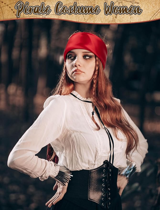 Senker Fashion 35" Head Scarf for Women, Pirate Costume Accessories Silk Red - Image 5