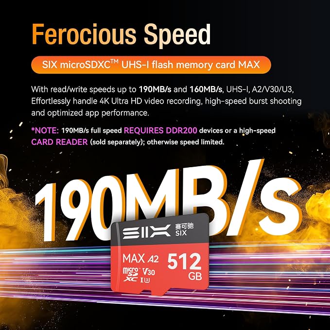 SIX M200 256GB Micro SD Card Read Up to 190MB/s - Image 3