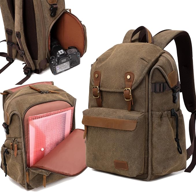Vintage Canvas Camera Backpack for DSLR/Mirrorless & Drone, Waterproof - Image 4