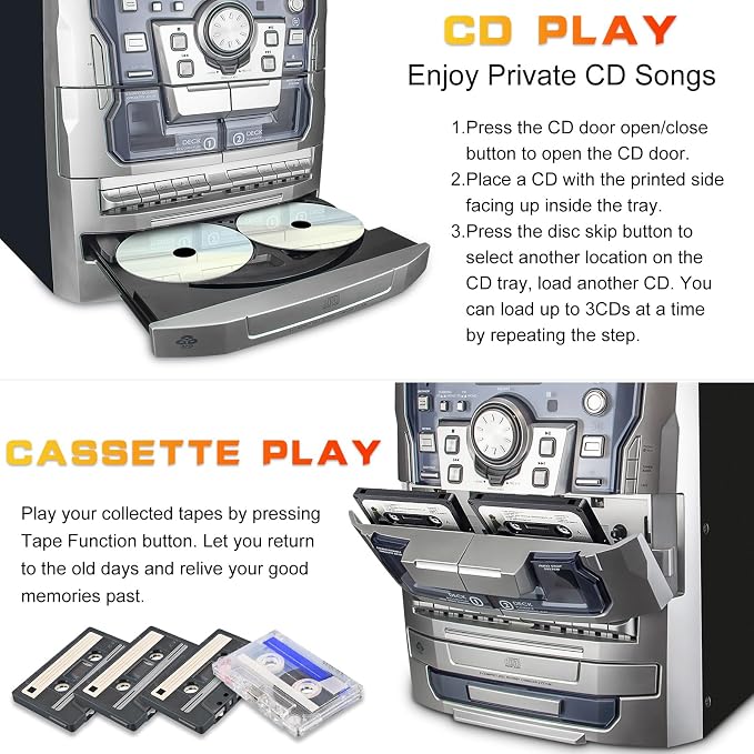 Bluetooth Vinyl Stereo Record Player, 3-Speed Stereo Turntable CD Player Music - Image 5
