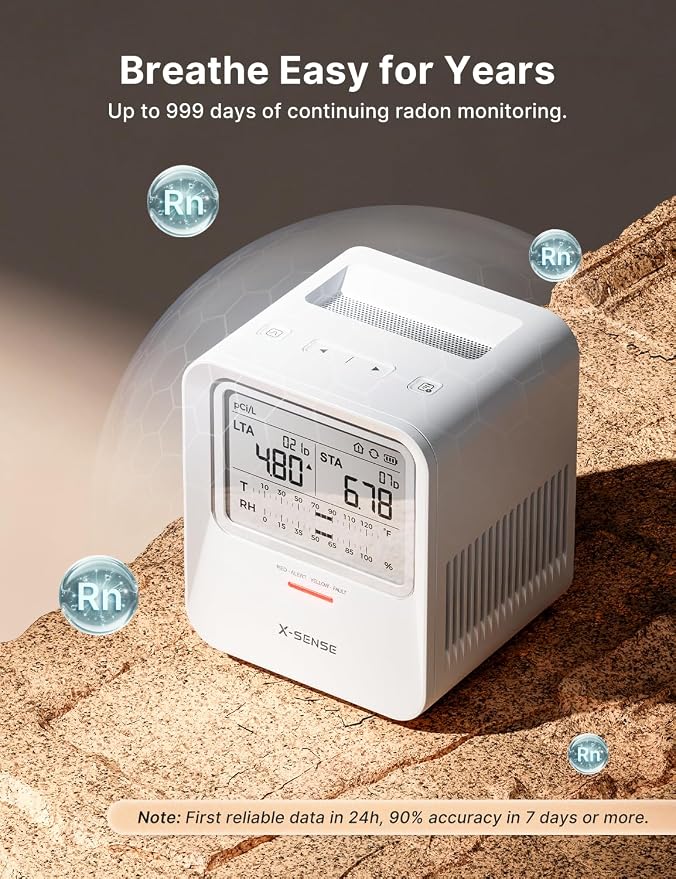 X-Sense Radon Detector, Audible & Visual Alerts, One-Touch Reset, Stores Up to - Image 2