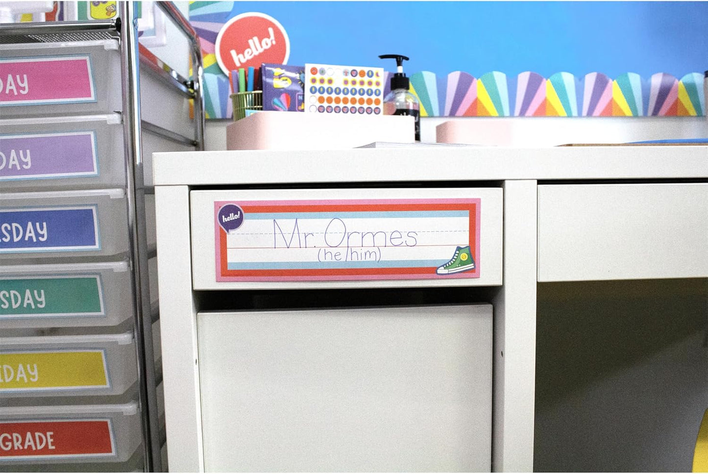 Carson Dellosa We Stick Together 36PC Groovy Name Labels for Kids, Retro Tags for Labeling Classroom, School Supplies, Chalkboard, Desk Organizer and Locker Organization, Teacher Decor