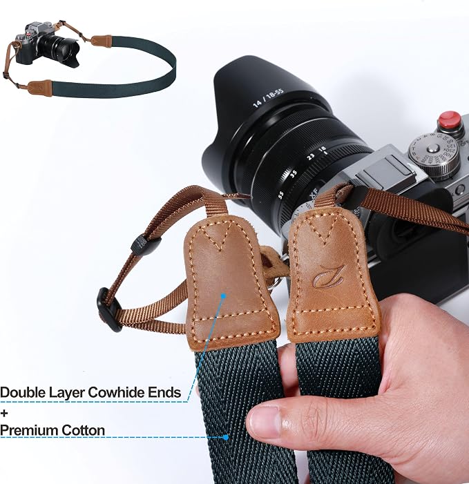 Padwa Lifestyle Dark Blue Green Camera Strap -Double Layer Crazy Horse Cowhide - Image 4