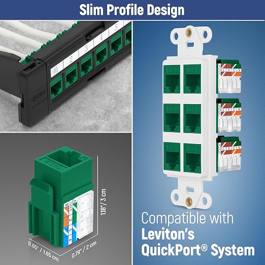 Everest 90° Angled RJ45 Cat6A Keystone Jacks 10-Pack in Green - Image 6