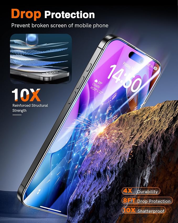 LK 3 Pack for iPhone 15 Pro Screen Protector Military Grade Shatterproof - Image 3