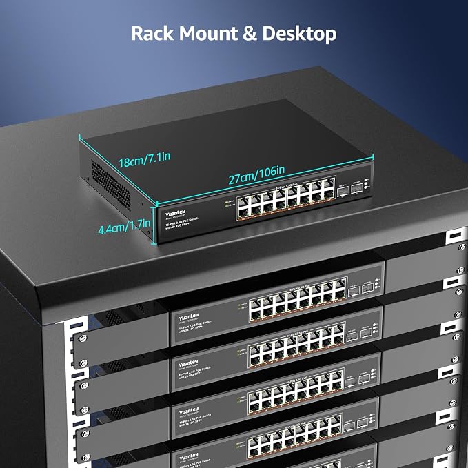 YuanLey 18 Port 2.5G PoE Switch Unmanaged, 16 x 2.5G Base-T PoE Ports, 2 x 10G - Image 5