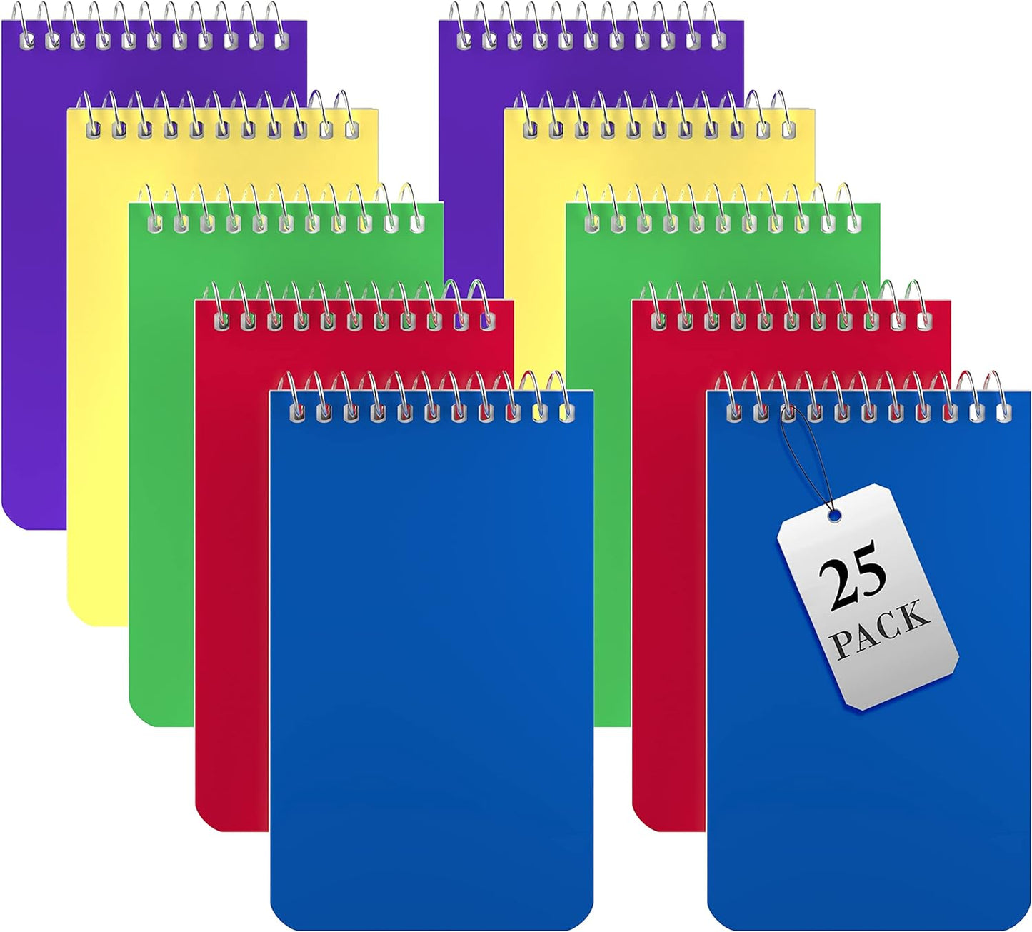 Small Notebooks, Spiral Notepads 3x5" - (Bulk Pack of 25) Pocket Notebook, Memo Pads For Home, Office, College, School - Lined College Ruled Paper - 5 Colored Notebooks, 75 Sheets Per Notebook